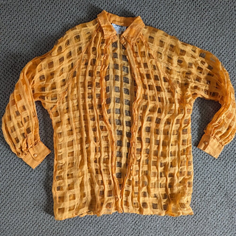 Vintage orange linen blouse / shirt, made in Canada